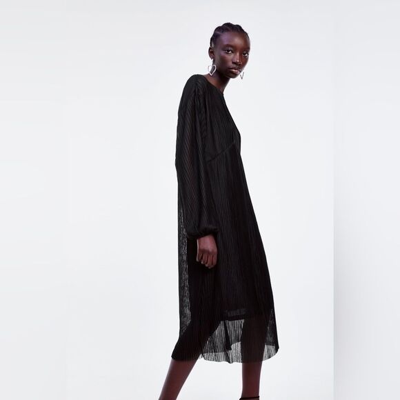 ZARA Black Pleated Midi Dress. - S - Picture 7 of 7